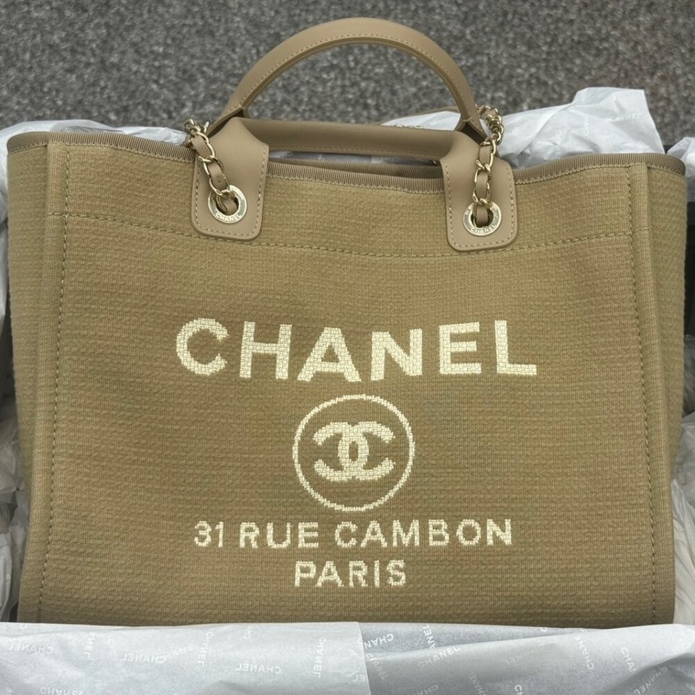 Authentic Chanel Deauville Medium Tote 22S Beige BRAND NEW w/Receipt and Plastic